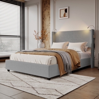 Furnishings Home Polsterbett Stauraumbett Doppelbett LED (Set, Hydraulisch anhebbarer Bettstauraum), Multifunktionsbett, Mit Leselichtern, Ladefunktion, Samt, 140x200 cm