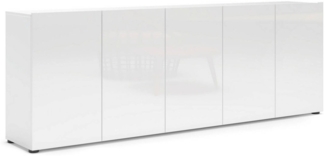 Dmora Kommode Macaria, Wohnzimmerbuffet, Wohnzimmer-Sideboard, Moderne Küchen-Speisekammer, Made in Italy, 225x38h79 cm, Glänzendes Weiß