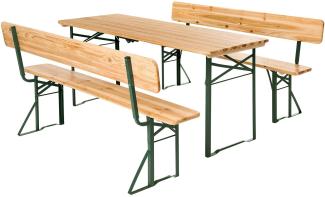 tectake Bierzeltgarnitur, 3-tlg, 1x Tisch, 2x Bank, mit Lehne, Holz, Tisch 176 x 69 x 76 cm