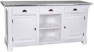 Casa Padrino Landhausstil Theke Weiß / Silber 191 x 68 x H. 95 cm - Massivholz Thekentisch mit verzinkter Tischplatte