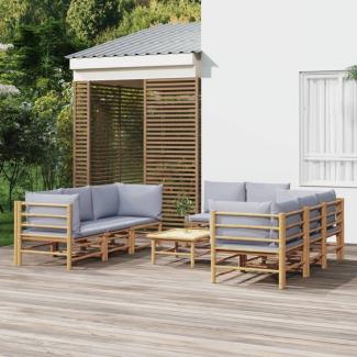 vidaXL 9-tlg. Garten-Lounge-Set mit Kissen Hellgrau Bambus 3155091