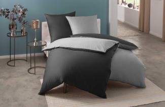 Mako Satin Damast Wendebettwäsche Streifen "Vancouver" grau/anthrazit Garnitur 155x200 + 80x80