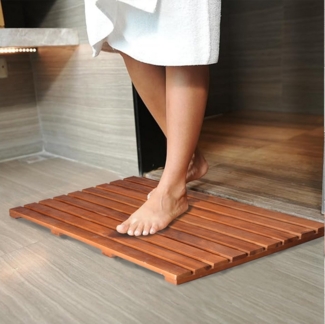 BlingBin Badematte Duschmatte aus Teakholz rutschfest Badezimmermatte Holzduschmatte, Höhe 30 mm, Gummifüßen, Rutschfest, Vielseitig, Holz, B, Teakholz Duschmatte und Gummifüßen, 60x40 cm Antirutschmatte für Dusche und Sauna