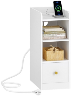 HZUANERI Nachttisch mit Ladestation, USB & Typ C Anschluss, Platzsparend (1-St), 24T x 38B x 60H cm, Weiß