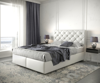 Boxspringbett Dream-Great Kunstleder Weiß 140x200 cm mit Matratze und Topper