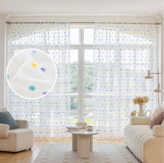 Sunicol Gardine Weiß Transparenter Vorhang mit Pompom, Boho Gardinen (2 St), für Wohnzimmer Schlafzimmer Kinderzimmer
