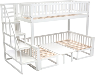 ComfortXL Etagenbett mit Tisch-O2983, Massivholz, Weiß, 246 x 170 x 170 cm