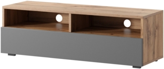 Selsey 'Rednaw' TV-Schrank mit Schublade, Holzoptik Eiche / Hochglanz Grau mit LED, 100 cm