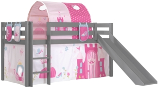 Kinderbett mit Rutsche Karolina Massivholz Grau Textilset Princess 4
