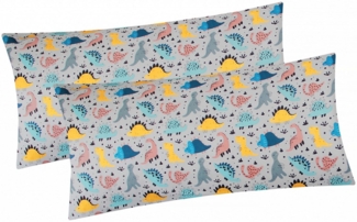 Heubergshop Kissenbezug, (2 Stück), 2er Set 40x80cm Dinos Dinosaurier Kinder Baby (KY-Dino-Grau-40x80)