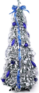 ElitVita Künstlicher Weihnachtsbaum Pop Up Weihnachtsbaum, 150cm, Faltbarer, mit Beleuchtung Schleife, abnehmbarem Standfuß, Christmas Tree für Wohnung Büro Weihnachtsdeko