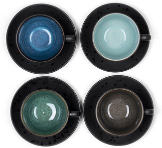 Bitz Geschirr-Set Tasse mit Untertasse black/dark blue 0,24 l Set4, Steinzeug, Tasse mit Untere-Set 24 cl 4 Stck Steinzeug Schwarz/Dunkelbl