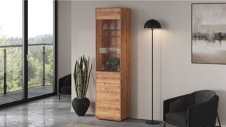 Massivart® Vitrine LUCAS montiert / Vitrinenschrank Glastür / Massivholz Wildeiche geölt 4 Einlegeböden / Soft-Close-Funktion