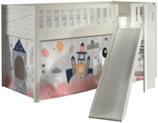 Kinderbett mit Rutsche Karyl Holz Weiß Textilset Princess Sophie