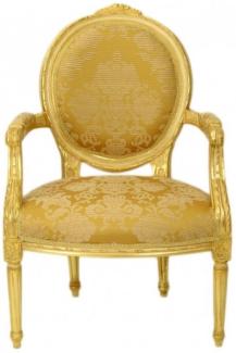 Casa Padrino Barock Medaillon Salon Stuhl Gold Muster / Gold Mod2 - Möbel Antik Stil