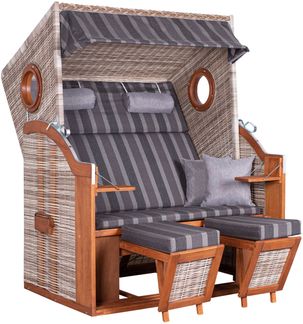 Pinienholz Strandkorb PURE Wave XL mit Bullaugen in natur / grau