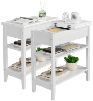 HOMECHO Beistelltisch, 2PCS Couchtisch Weiß Kaffeetisch mit 2 Etagen