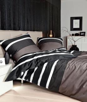 Janine Bettwäsche J.D. 8468 07 Nougat Schwarz Mako Satin 240 x 220 + 2x 80 x 80 cm