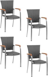 4x KONWAY® ARUBA Stapelsessel Schiefergrau Polyrattan Garten Sessel Stuhl Set