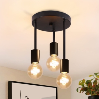 ZMH Deckenleuchte Vintage Deckenlampe Schwarz - H?ngend 3 Flammig Deckenstrahler E27 mit 3 Spots Kronleuchter Industrial Deckenspots fr Esszimmer Kche Flur Wohnzimmer Bar ohne Leuchtmittel