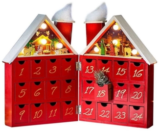 HAC24 LED Dekoobjekt Weihnachtskalender Krippenszene Weihnachtsdeko, aus Holz mit Musik und LED-Licht