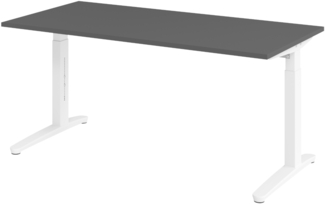 bümö manuell höhenverstellbarer Schreibtisch 160x80 in graphit Gestell in Weiß - PC Tisch höhenverstellbar & groß, höhenverstellbarer Tisch Büro, großer Computertisch verstellbar, X16-G-WW