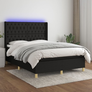 vidaXL Boxspringbett mit Matratze & LED Schwarz 140x190 cm Stoff 3139111