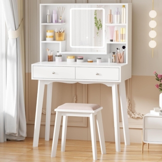 Schminktisch LED-Beleuchtung Hocker 3 Farben Mädchen Frisiertisch BH Holz