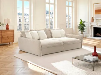 Vente-unique - Sofa 4‑Sitzer – Tiefe Sitzfläche – Chenille-Stoff – Taupe – GIANOLA von Maison Céphy