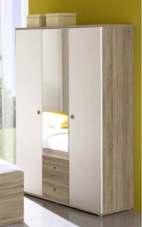 Kleiderschrank WIKI 3 türig Schrank Spiegel Kinderzimmer Jugendzimmer Sonoma Weiß