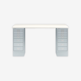 MultiDesk, 2 MultiDrawer mit 8 Schüben, Dekor Weiß, Farbe Lichtgrau, Maße: H 740 x B 1400 x T 600 mm