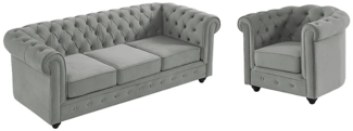 Vente-unique - Couchgarnitur 3+1 - Samt - Hellgrau - CHESTERFIELD