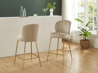 Vente-unique - Barhocker 2er-Set - Samt & Goldfarbenes Metall - Beige - POLPONA