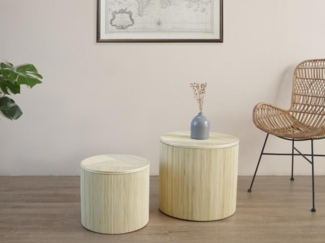 Vente-unique - Beistelltische rund 2er-Set mit Stauraum - Rattan - 50 x 46 cm & 39,5 x 36 cm - Holzfarben hell - GABES