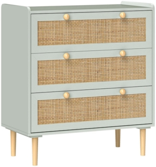 MC Star Kommode Beistellschrank mit 3 Schubladen, Sideboard mit Boho-Stil (Schubladenkommode für Wohnzimmer, Schlafzimmer, Hellblau 80 x 40 x 87,5 cm)