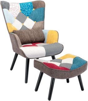 HOMEMIYN Einzelsofa mit braunen Kissen und Fu?hocker,Leinen,H 76 x T 94 x B 65cm