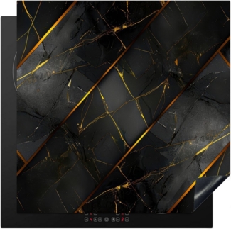 MuchoWow Herd-Abdeckplatte Fliese - Schwarz - Gold - Modern, Vinyl, (1 tlg), Cerankochfeld Abdeckung, Herd Abdeckplatten Vinyl, 58x51 cm