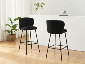 Vente-unique - Barhocker 2er-Set - Bouclé-Stoff & Metall - Schwarz - SENORASE