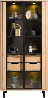 Vitrine Livada, Glas, Holz, Holzwerkstoff, Metall, Schwarz, Holzfarben, 100 x 200 x 45 cm