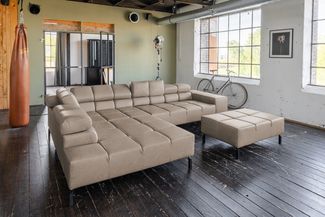 KAWOLA Sofa NELSON Ecksofa Leder grau mit Hocker Recamiere links 72 x 216 x 321 cm