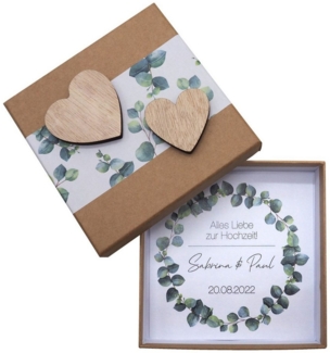 ZauberDeko Geschenkbox Personalisierte Geldgeschenk Verpackung Hochzeit Kraft Herz Eukalyptus