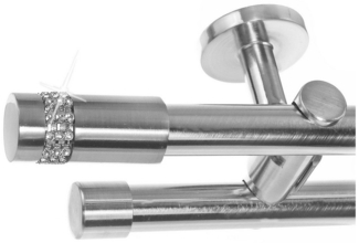 BASIT Gardinenstange Edelstahloptik 20mm mit Wandträgern 120 cm E38, Ø 20 mm, 2-läufig, verschraubt, Metall, D41 120 cm E38 Zylinder mit Kristall