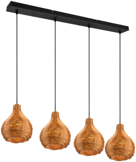 Balken Pendelleuchte SPROUT Rattan Geflecht Natur 4flammig Boho Stil 93cm