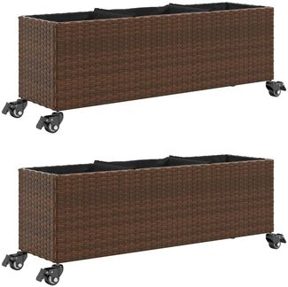 vidaXL Pflanzkübel mit Rollen 2 Stk. Braun 107x32x38 cm Poly Rattan 3210526