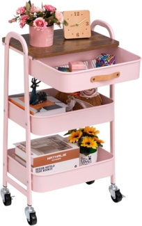 DOEWORKS Rollwagen Metall Aufbewahrungswagen 3-Etagen mit Schublade, Rosa