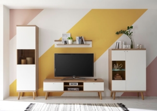 Wohnwand Merle 300cm eiche riviera / weiß matt Wohnzimmer Anbauwand