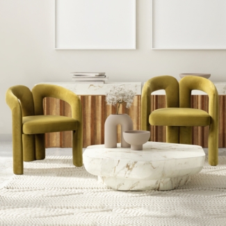 LVHOM Armlehnstuhl M-Form Freizeitstuhl, Bürostuhl, Polsterstuhl, Besucherstuhl, runde Sessel mit breiter Polsterung, flauschiger Stoffstuhl, 2 St, für Esszimmer, Wohnzimmer, Büro, Schlafzimmer