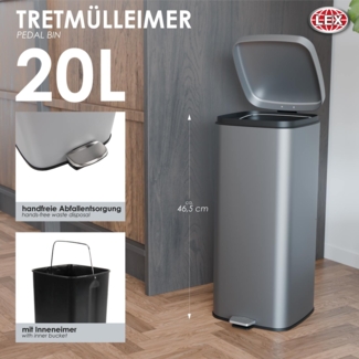 Tretmülleimer Abfallbehälter Mülleimer 20L Stahl grau matt Treteimer