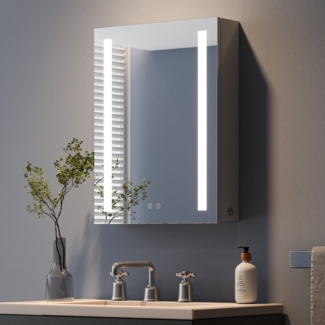 Dripex Badezimmerspiegelschrank LED Spiegelschrank mit Steckdose und Glasablage ANTI-BESCHLAG, DIMMBAR, MIT USB ANSCHLUSS, 3 LICHTFARBE