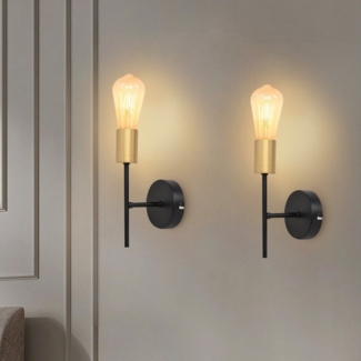 Nettlife Wandleuchte Wandleuchte 2ER Vintage Schwarz E27 Treppenhaus, ohne Leuchtmittel, Flurlampe Retro Wandbeleuchtung für Küche Schlafzimmer